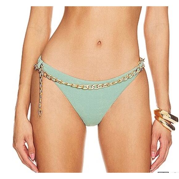 Revolve Sage Green Low Rise Chain Bikini Bottom SMALL Cheeky Lovewave $78 NEW - Picture 1 of 6